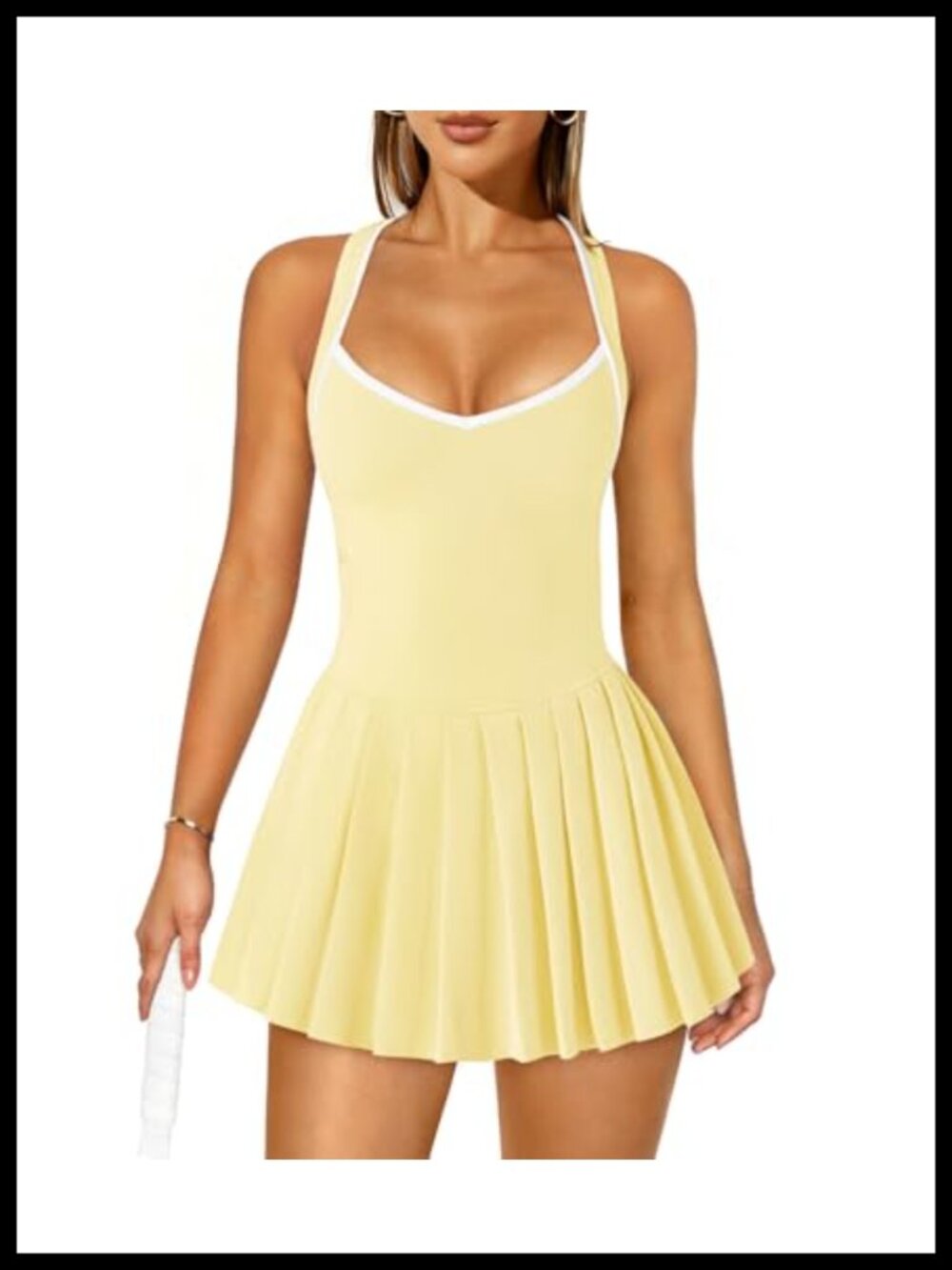 Pleated Tennis Golf Dress with Shorts Pockets Halter V-Neck Mini Activewear
